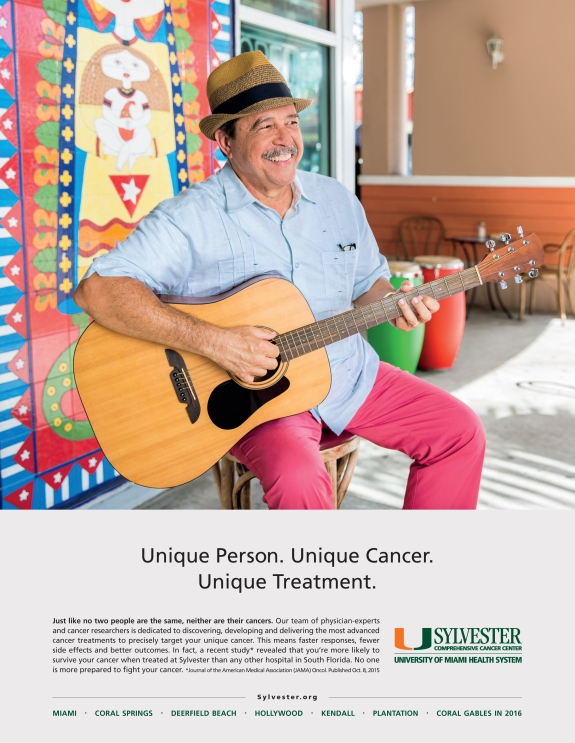 advertising photography for Sylvester Cancer Center featuring portrait of musician with guitar in little havana, fl